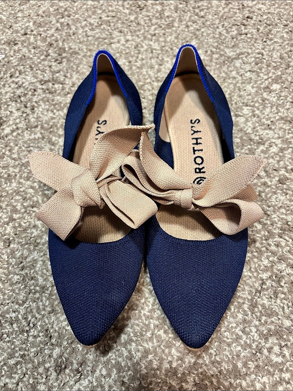 Rothy's The Bow Point II Bow Flats Blue & Pink US 8